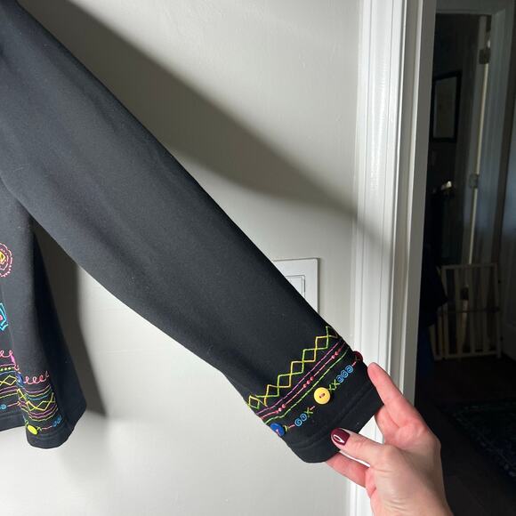 Coldwater Creek Jacket Sz L Art To Wear Applique Embroidered Buttons Cotton Boho - Picture 5 of 9